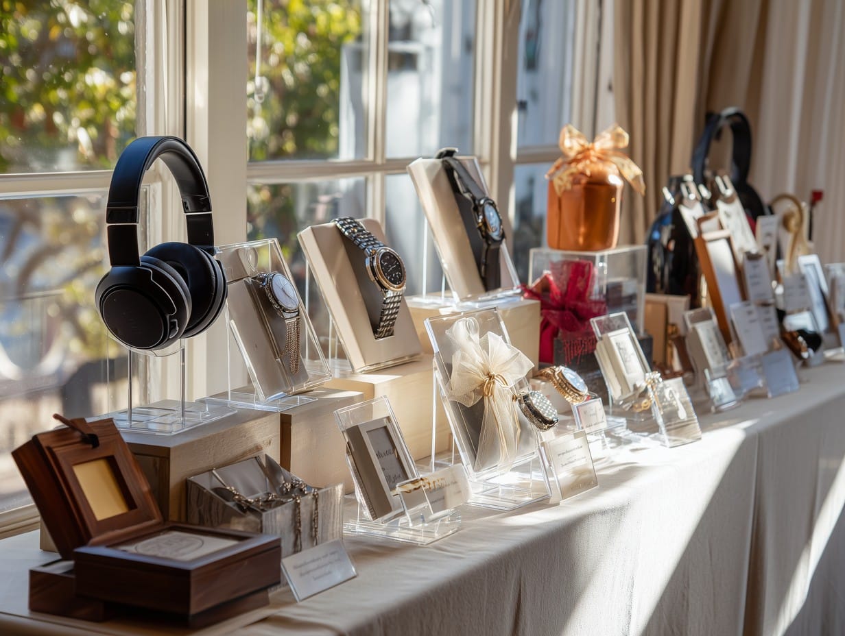 Auction items displayed in natural daylight