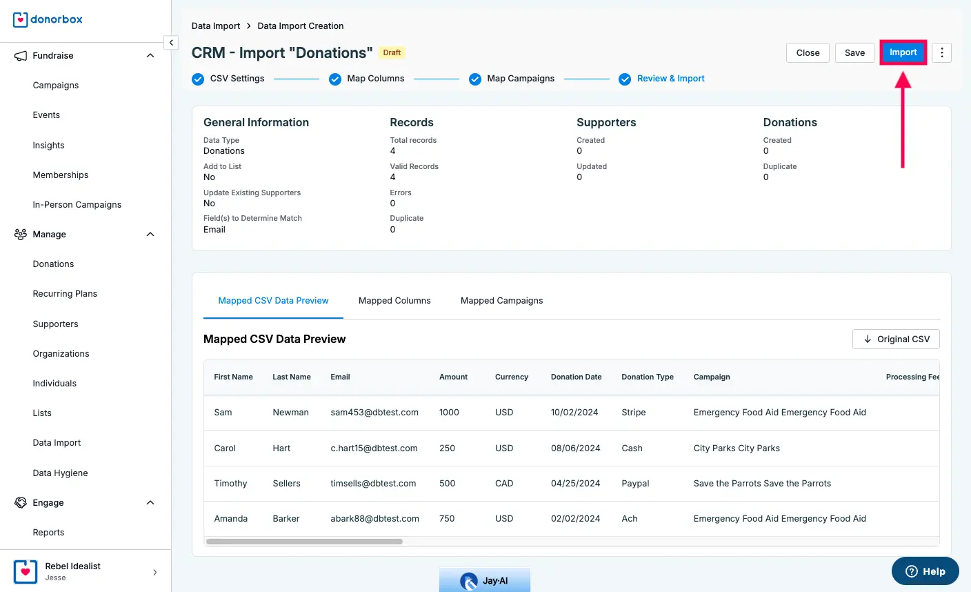manual auction data sync with donor CRM